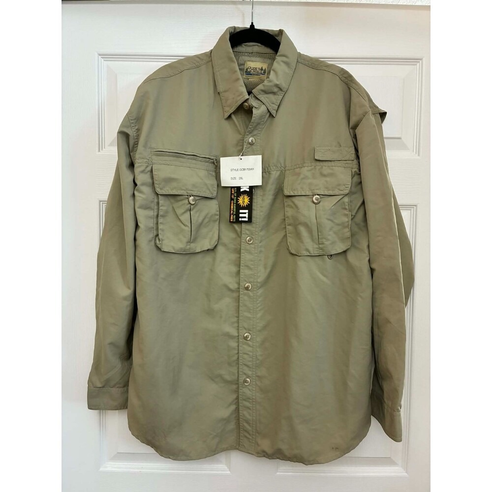 Guide's Choice Men's 2XL Khaki Fishing Shirt Nylon Vented  Utility SEE FLAWS